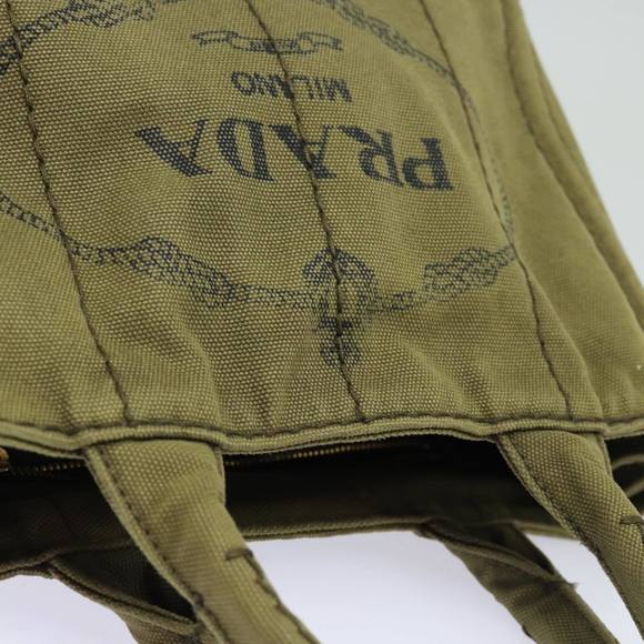 PRADA Canapa PM Hand Bag Canvas 2way Khaki Gold Auth 84641 - Picture 7 of 16